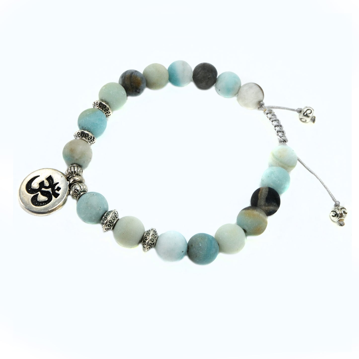 8 mm Amazonite beaded bracelet with silver buddha and decorative spacers | Adjustable | Unique | Natural | Healing Stone | Bohemian