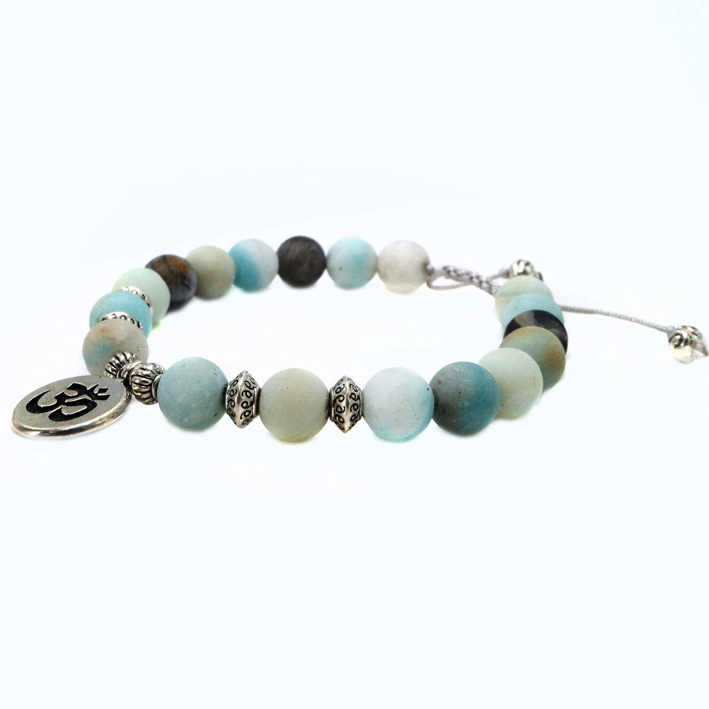 8 mm Amazonite beaded bracelet with silver buddha and decorative spacers | Adjustable | Unique | Natural | Healing Stone | Bohemian