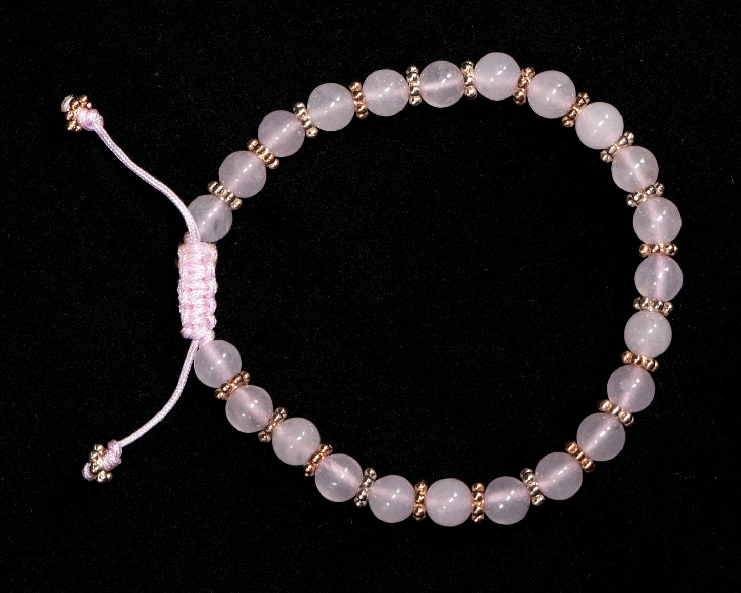 6mm Rose Quartz Genuine, Rose Gold Spacers Beaded Bracelet | Adjustable | Unique | Natural | Meditation Crystal | Healing Stone | Bohemian