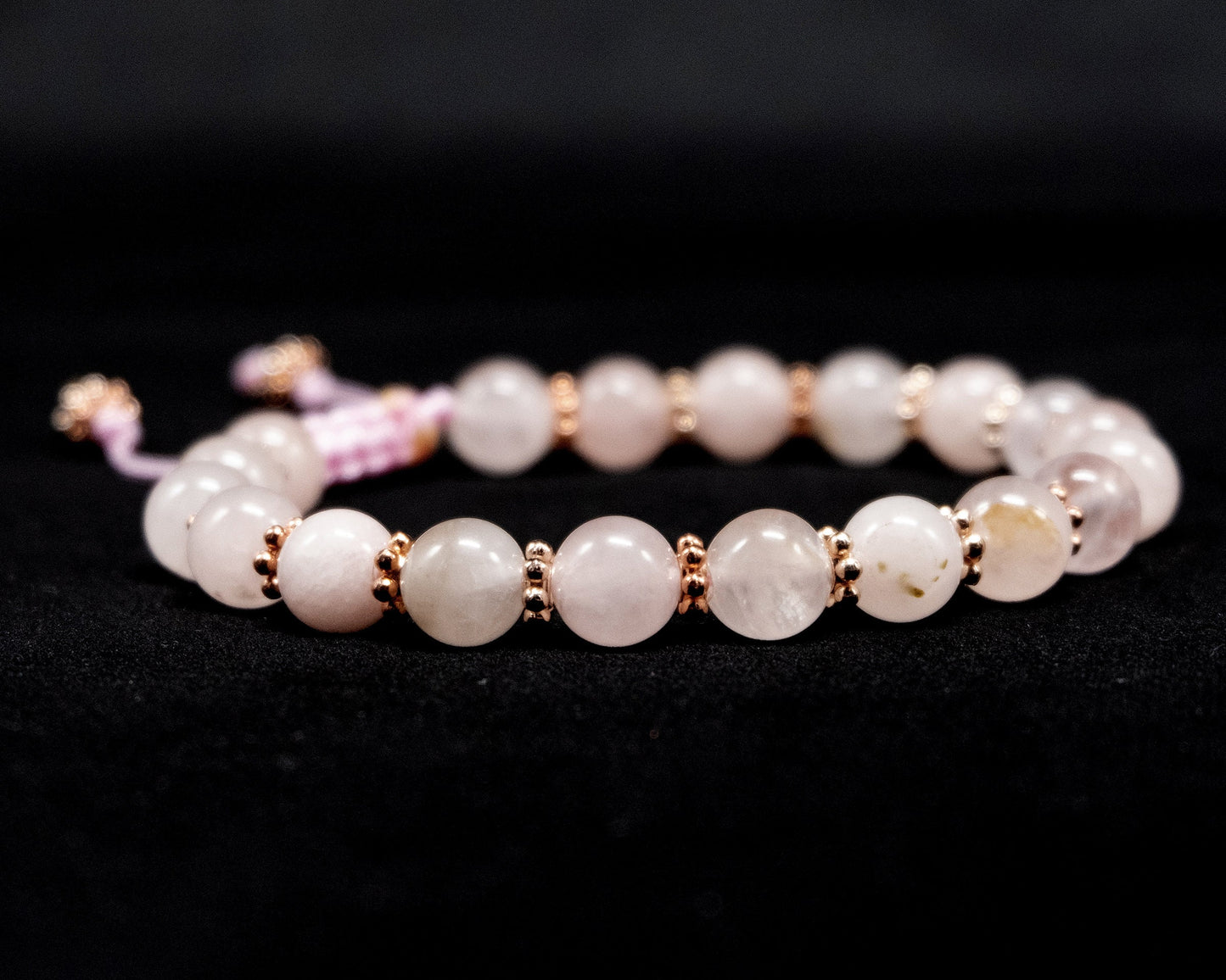 6mm Rose Quartz Genuine, Rose Gold Spacers Beaded Bracelet | Adjustable | Unique | Natural | Meditation Crystal | Healing Stone | Bohemian