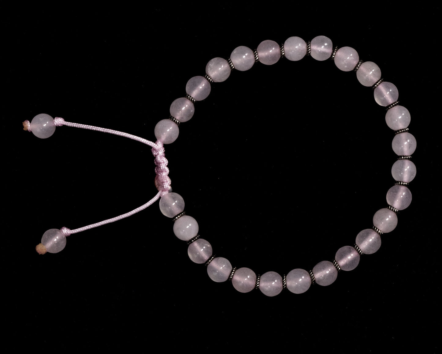 Rose Quartz Genuine, Silver Spacers Beaded Bracelet | Adjustable | Unique | Natural | Meditation Crystal | Healing Stone | Bohemian