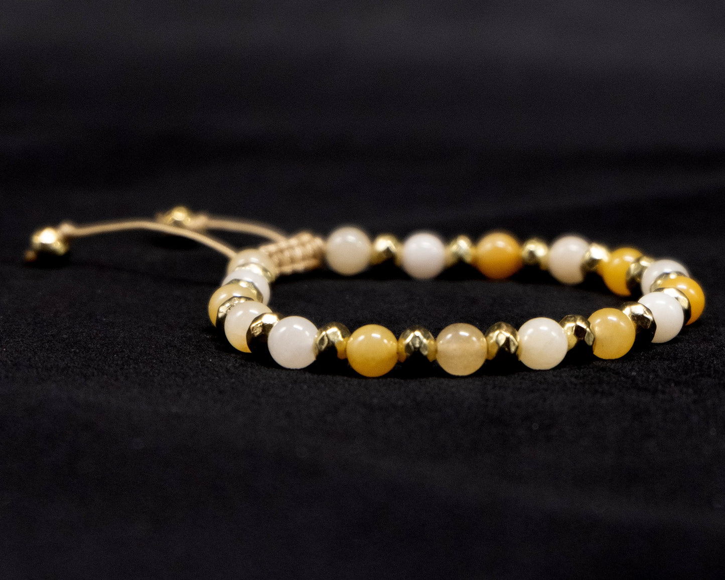 6mm Golden Jade Genuine, Gold Spacers Beaded Bracelet | Adjustable | Unique | Natural | Meditation Crystal | Healing Stone | Bohemian