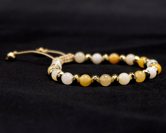 6mm Golden Jade Genuine, Gold Spacers Beaded Bracelet | Adjustable | Unique | Natural | Meditation Crystal | Healing Stone | Bohemian