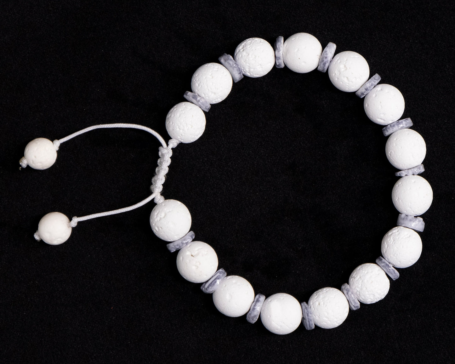 White Lava Genuine beaded bracelet with grey shell spacers | Adjustable | Unique | Natural | Healing Stone | Bohemian