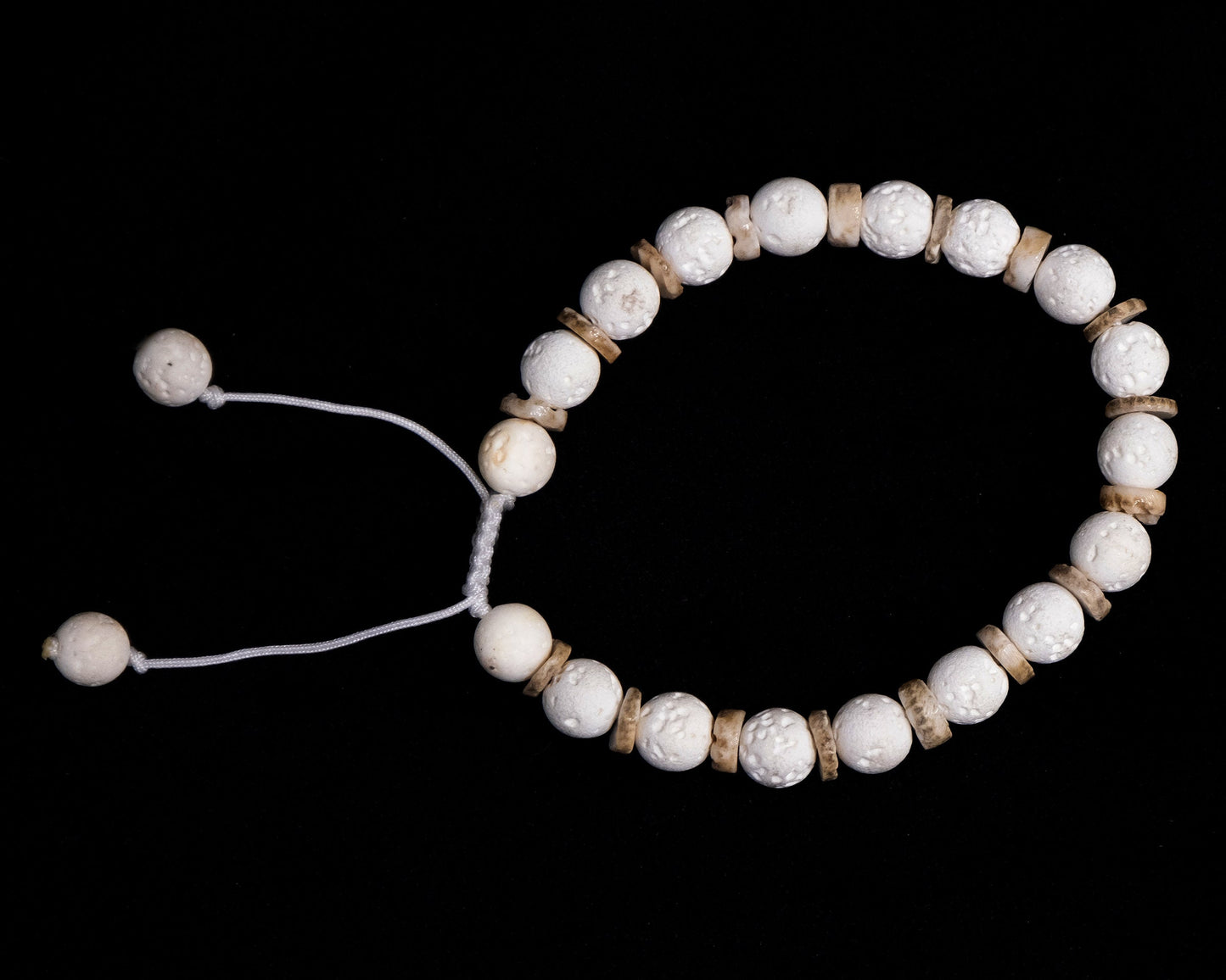 8mm White Lava Genuine, Brown Shell Spacer Beaded Bracelet | Adjustable | Unique | Natural | Meditation Crystal | Healing Stone | Bohemian