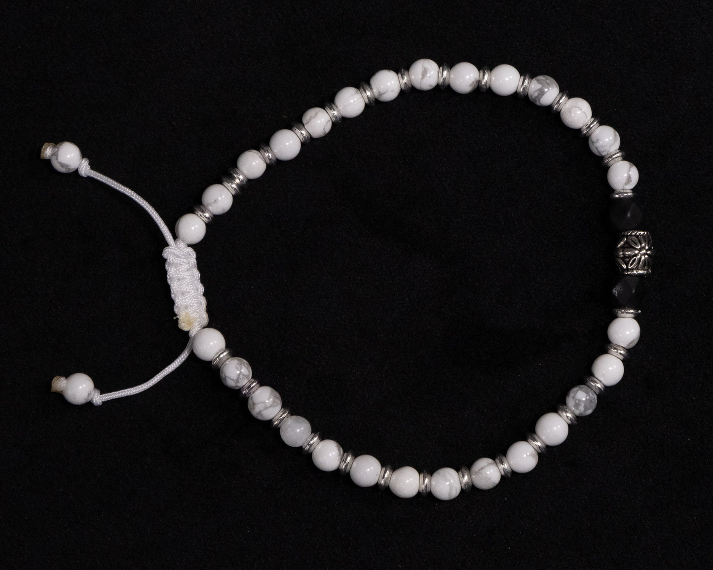 4mm White Howlite Genuine, Silver Spacer Beaded Bracelet | Adjustable | Unique | Natural | Meditation Crystal | Healing Stone | Bohemian