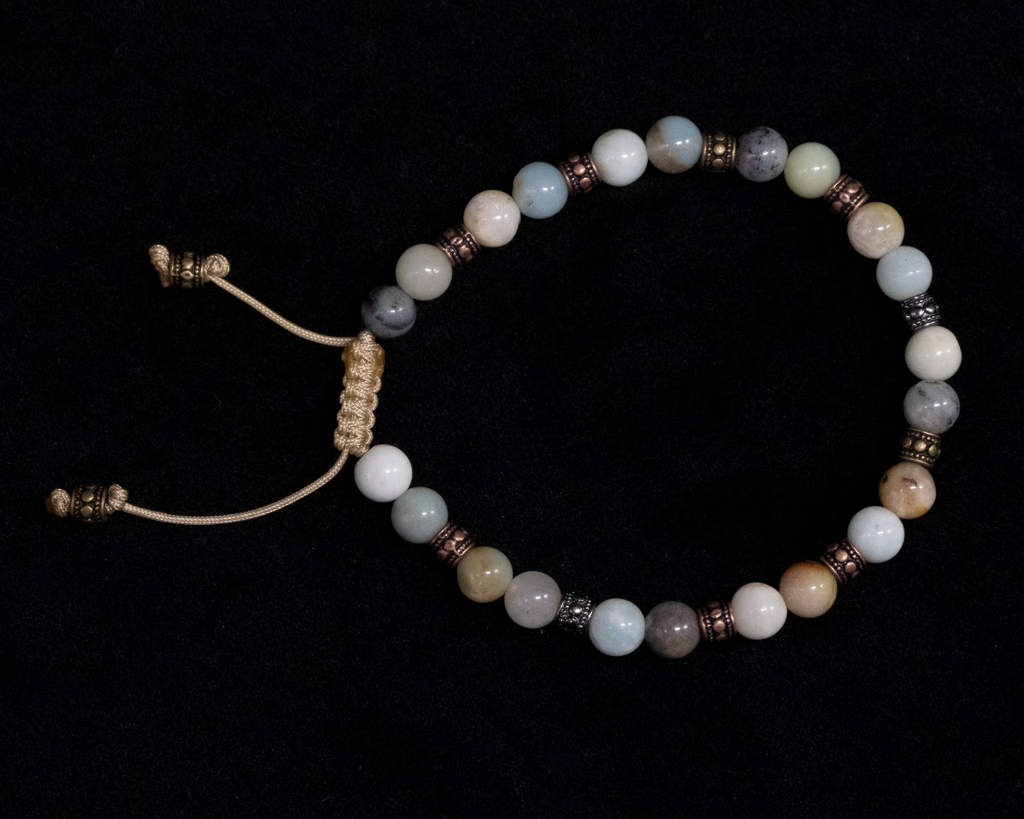 Amazonite Genuine, Multicolor Spacers Beaded Bracelet | Adjustable | Unique | Natural | Meditation Crystal | Healing Stone | Bohemian