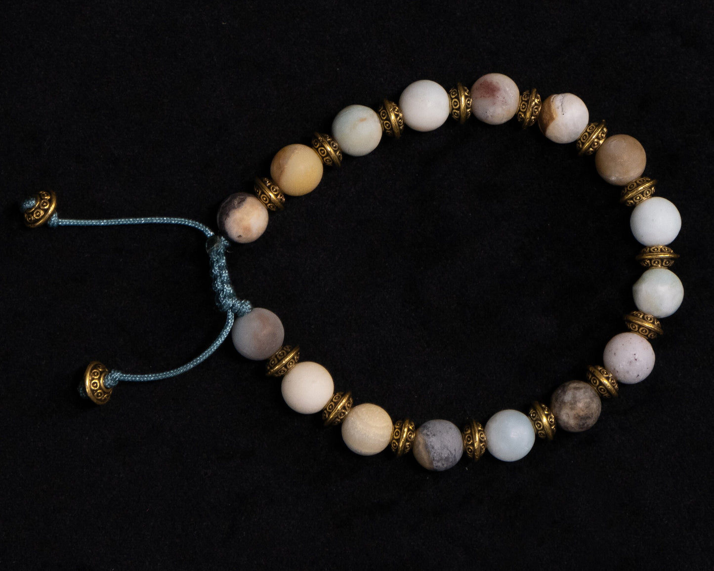 Amazonite Genuine, Gold Spacers Beaded Bracelet | Adjustable | Unique | Natural | Meditation Crystal | Healing Stone | Bohemian