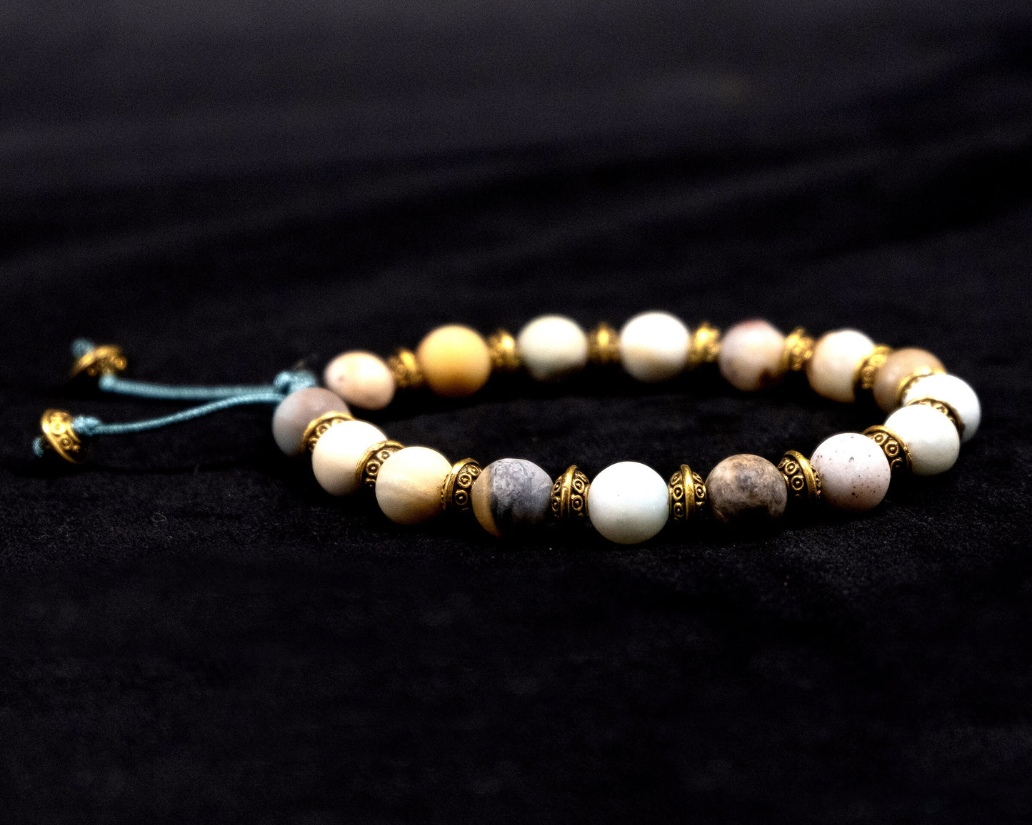 Amazonite Genuine, Gold Spacers Beaded Bracelet | Adjustable | Unique | Natural | Meditation Crystal | Healing Stone | Bohemian