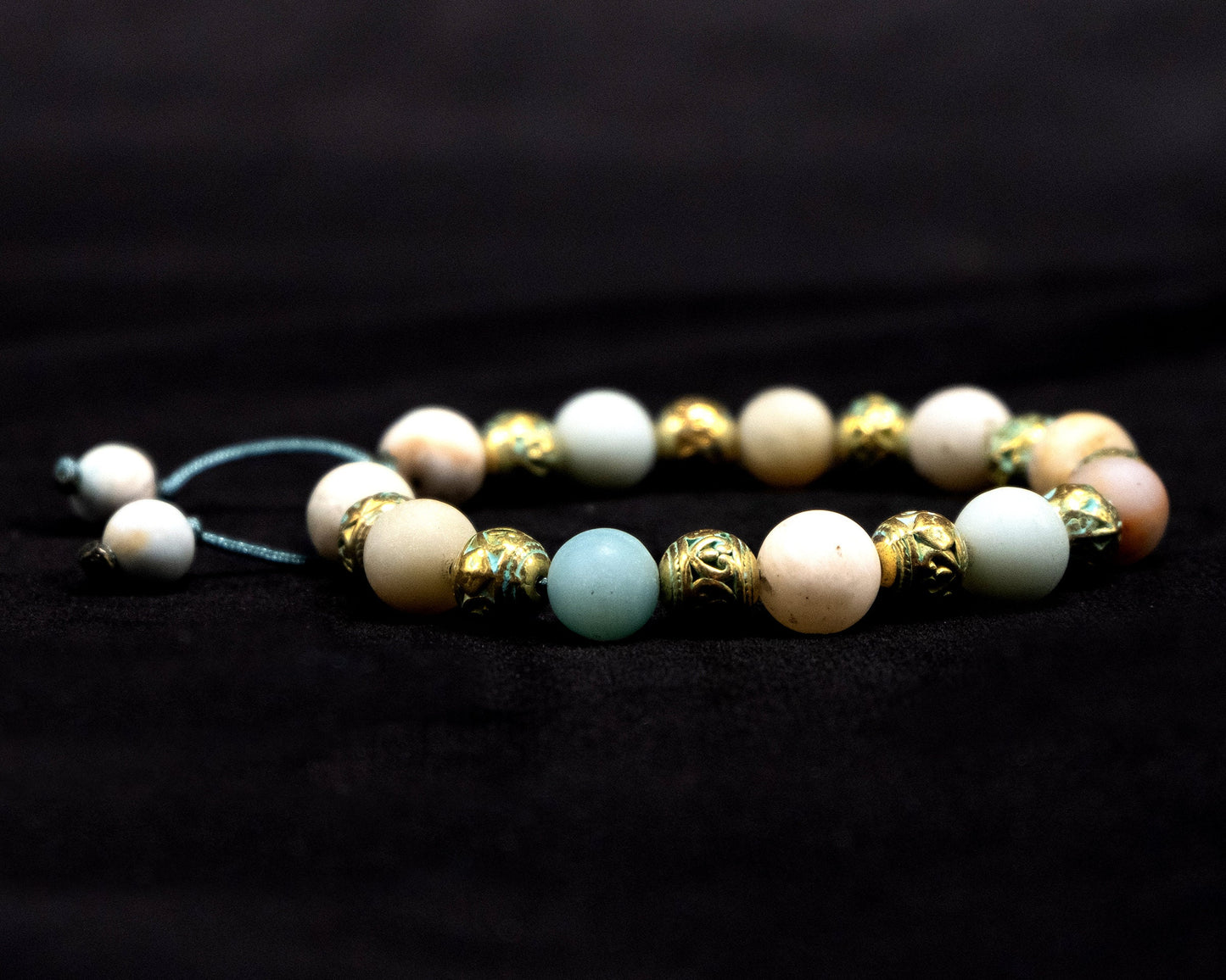 Amazonite Genuine, Gold-Green Spacers Beaded Bracelet | Adjustable | Unique | Natural | Meditation Crystal | Healing Stone | Bohemian