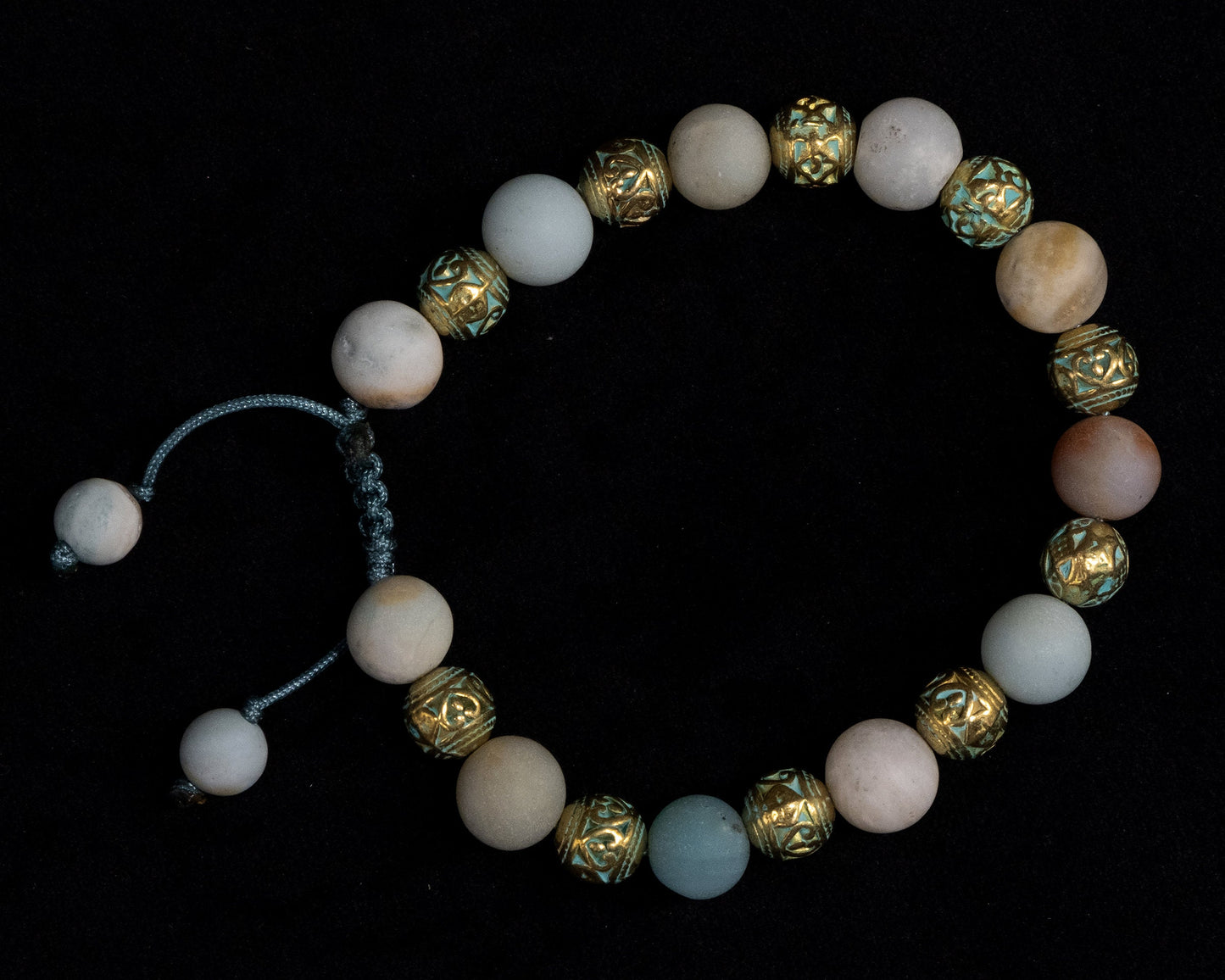 Amazonite Genuine, Gold-Green Spacers Beaded Bracelet | Adjustable | Unique | Natural | Meditation Crystal | Healing Stone | Bohemian