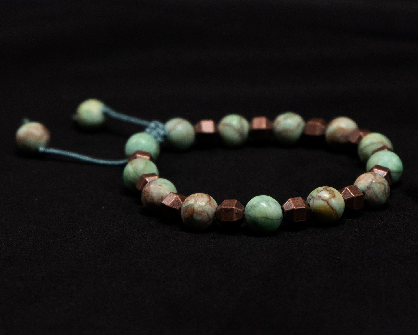 African Green Turquoise Genuine, Copper Spacer Beaded Bracelet | Adjustable | Unique | Meditation Crystal | Healing Stone | Bohemian