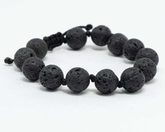 Black Lava Genuine, Knotted Beaded Bracelet | Adjustable | Unique | Natural | Meditation Crystal | Healing Stone | Bohemian