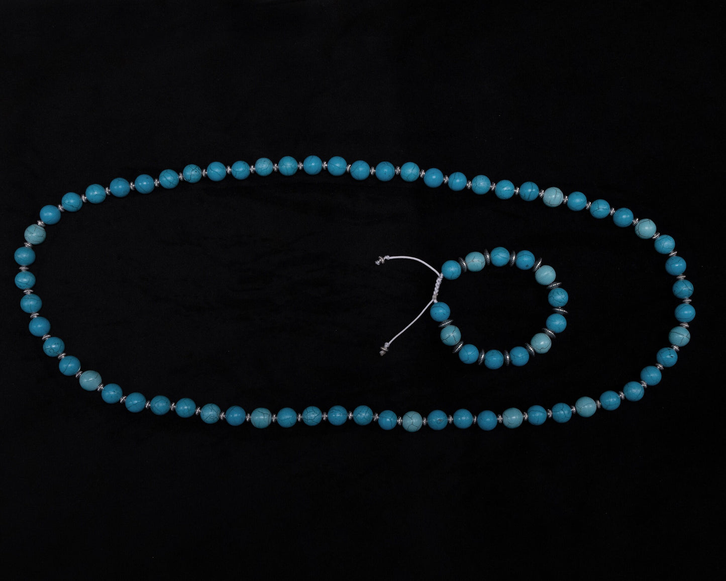 10mm Blue Turquoise Necklace & Bracelet, Genuine Beaded, Silver Tribal Spacers | Unique | Natural | Meditation crystal | healing stone | Bohemian