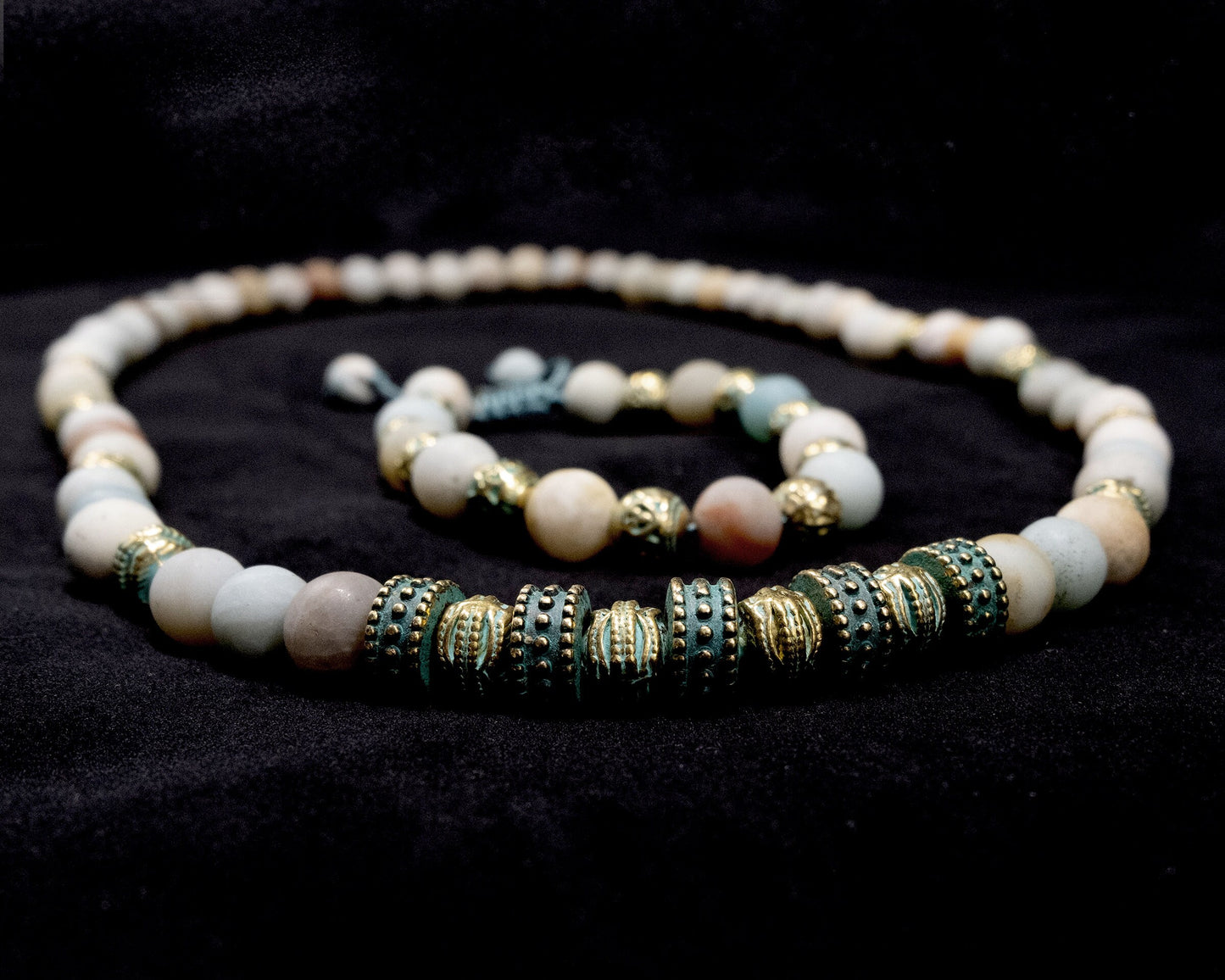 10mm Genuine Amazonite Beaded Necklace, Gold-Green, matching Bracelet | Meditation | healing stone | Bohemian | Tribal