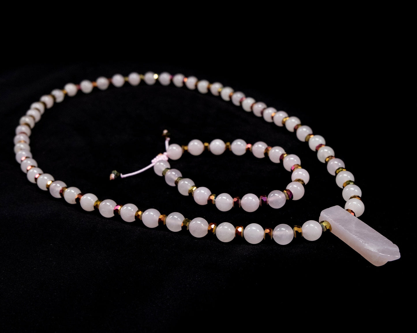 Rose Quartz beaded Necklace & Bracelet, 1 Rose Quartz Pendant Genuine Hematite spacers