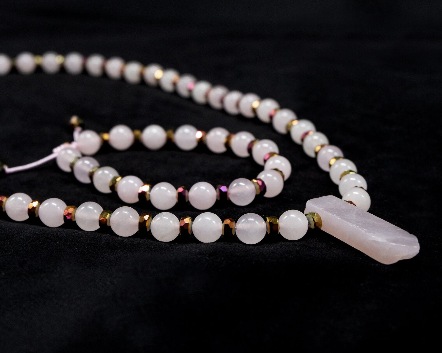 Rose Quartz beaded Necklace & Bracelet, 1 Rose Quartz Pendant Genuine Hematite spacers