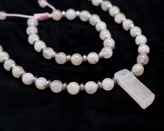 8mm Rose Quartz beaded Necklace & Bracelet | Silver Tribal Spacers | Unique | Natural | Meditation Crystal | Healing Stone | Bohemian