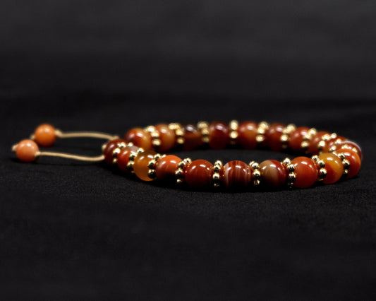 8mm Red Agate Genuine, Gold Spacer Beaded Bracelet | Adjustable | Unique | Natural | Meditation Crystal | Healing Stone | Bohemian