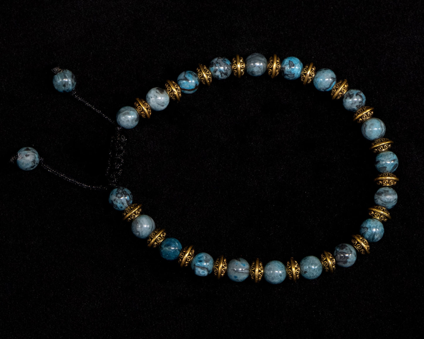 6mm African Blue Green Turquoise Genuine, Gold Tribal Spacer Beaded Bracelet | Adjustable | Unique | Natural | Meditation | Bohemian