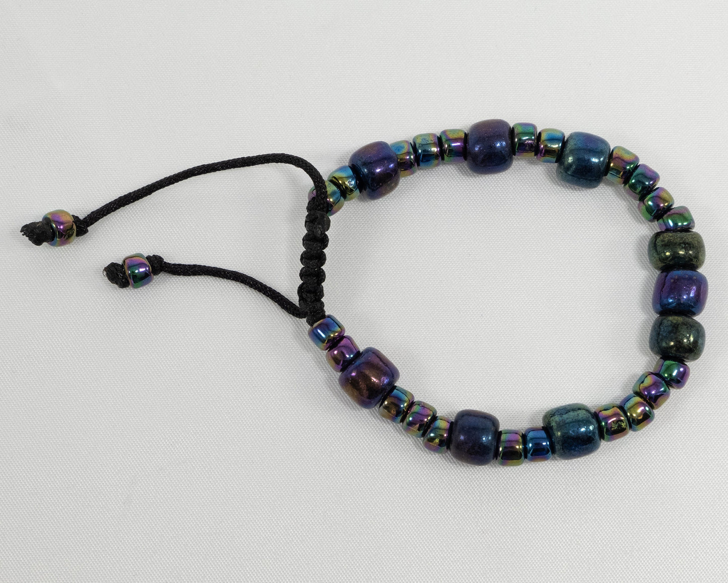 Iridescent Purple Multicolor Black Glass Beaded Bracelet | Adjustable | Unique | Natural | Meditation | Bohemian