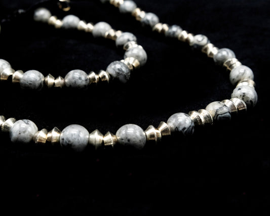 Grey Howlite Genuine Beaded Necklace & Bracelet | Unique | Natural | Meditation | Healing Stone | Bohemian