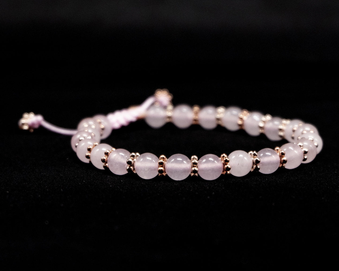 6mm Rose Quartz Genuine, Rose Gold Spacers Beaded Bracelet | Adjustable | Unique | Natural | Meditation Crystal | Healing Stone | Bohemian