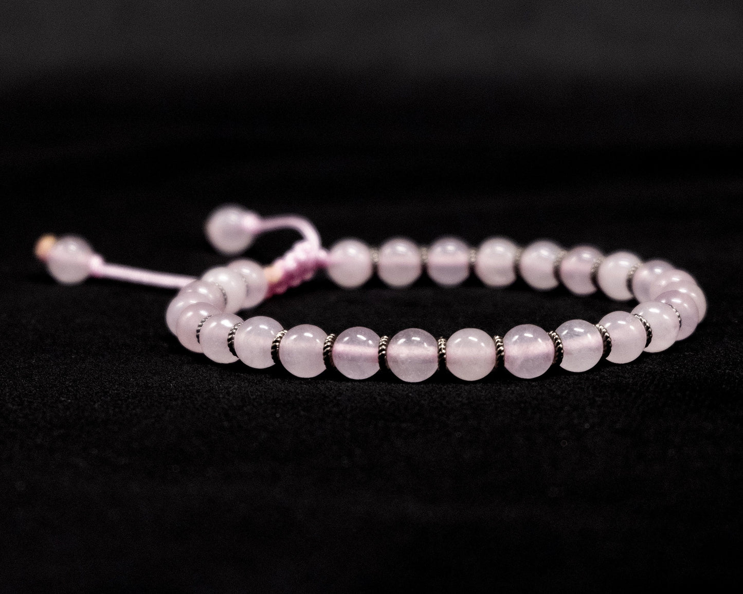 Rose Quartz Genuine, Silver Spacers Beaded Bracelet | Adjustable | Unique | Natural | Meditation Crystal | Healing Stone | Bohemian