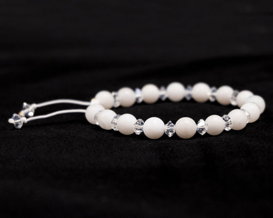 8mm White Quartz Genuine, Crystal Spacers Beaded Bracelet | Adjustable | Unique | Natural | Meditation Crystal | Healing Stone | Bohemian