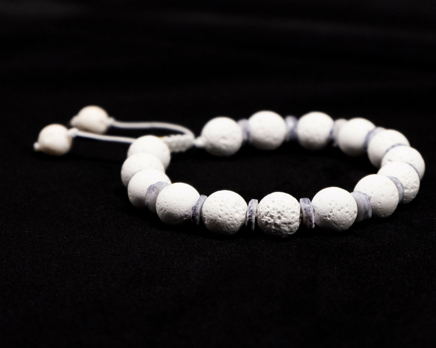 White Lava Genuine beaded bracelet with grey shell spacers | Adjustable | Unique | Natural | Healing Stone | Bohemian