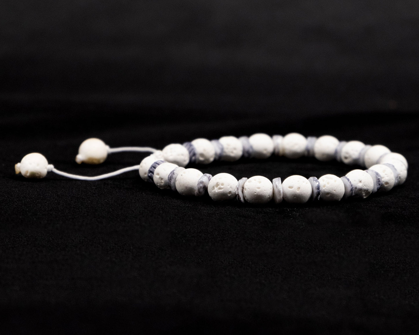 White Lava Genuine beaded bracelet with grey shell spacers | Adjustable | Unique | Natural | Healing Stone | Bohemian