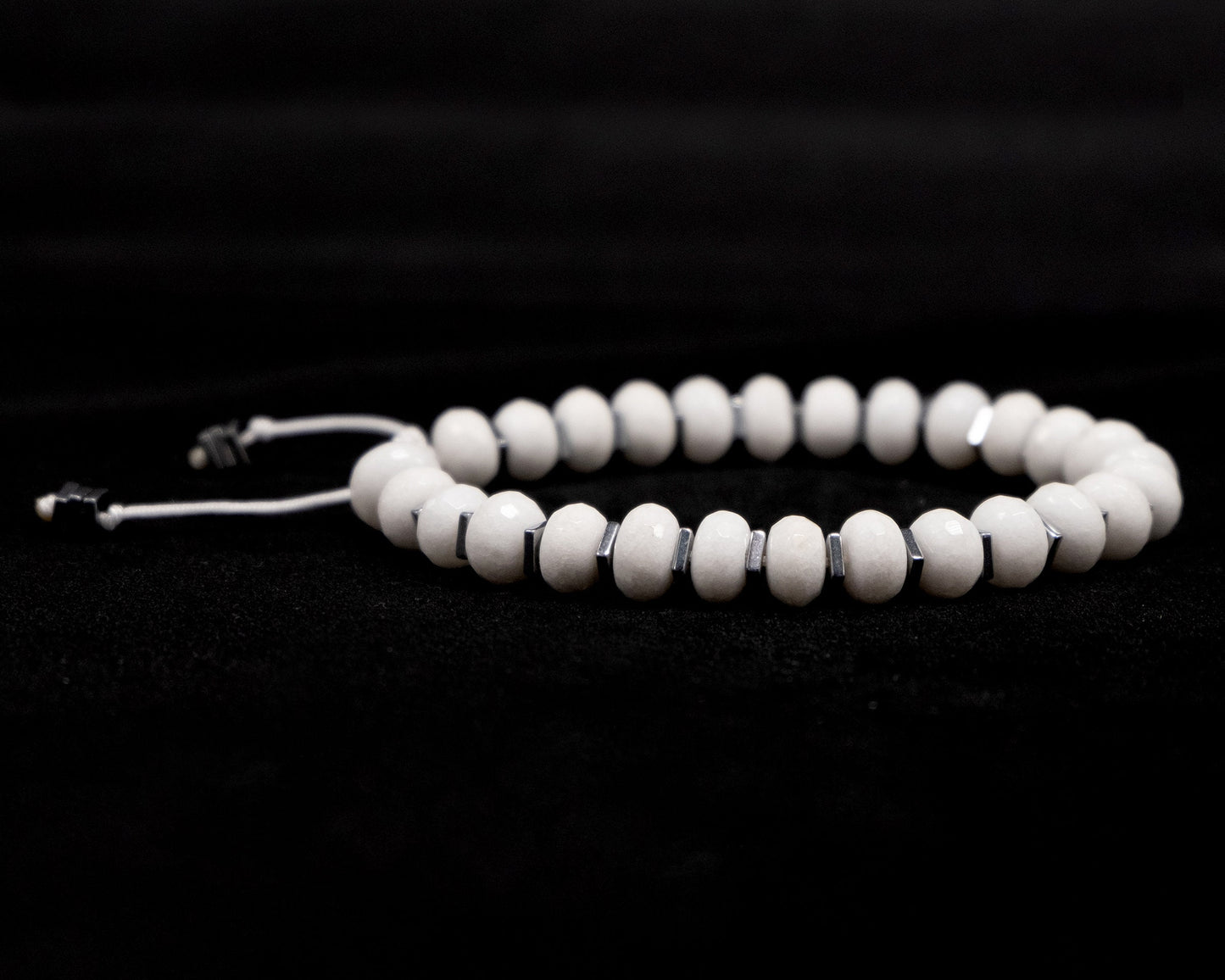 White Quartz Rondelle Genuine, Silver Spacers Beaded Bracelet | Adjustable | Unique | Meditation Crystal | Healing Stone | Bohemian