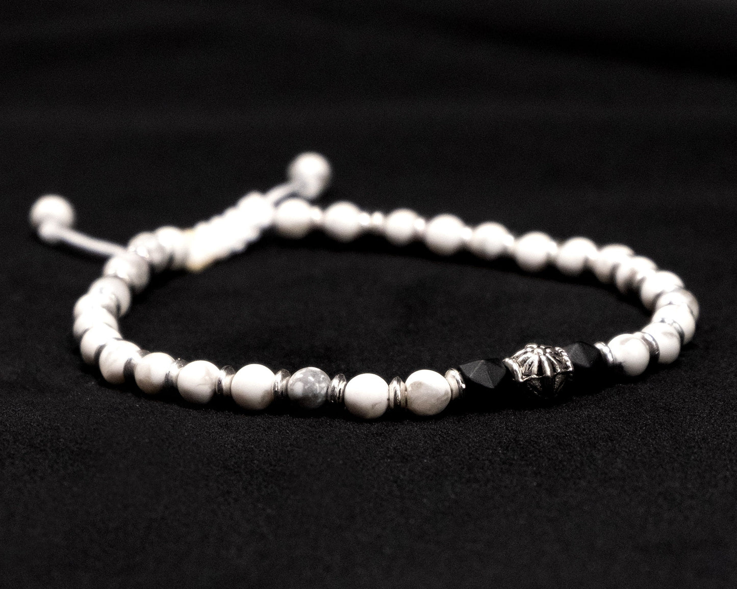 4mm White Howlite Genuine, Silver Spacer Beaded Bracelet | Adjustable | Unique | Natural | Meditation Crystal | Healing Stone | Bohemian