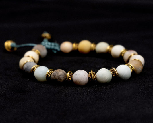 Amazonite Genuine, Gold Spacers Beaded Bracelet | Adjustable | Unique | Natural | Meditation Crystal | Healing Stone | Bohemian