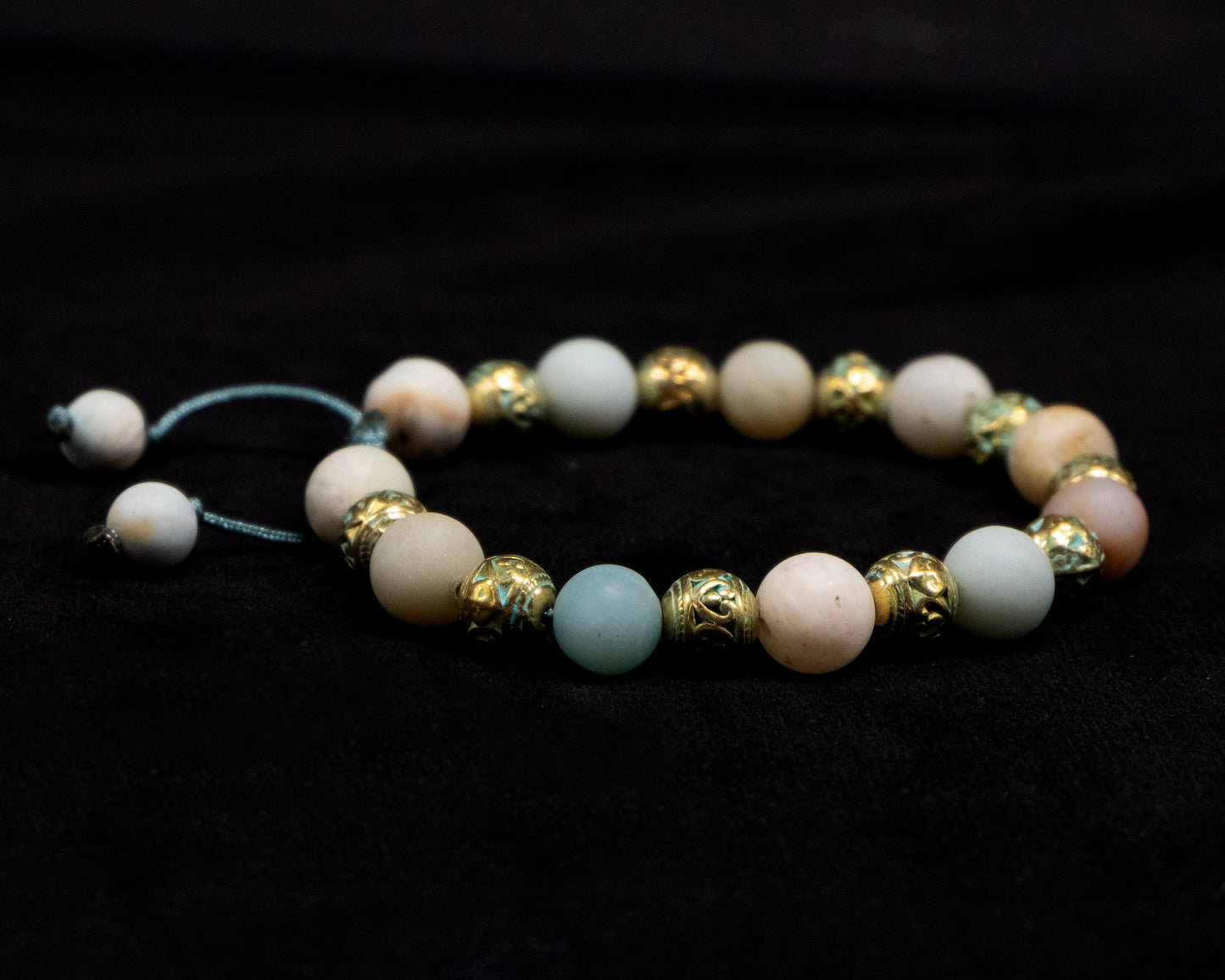 Amazonite Genuine, Gold-Green Spacers Beaded Bracelet | Adjustable | Unique | Natural | Meditation Crystal | Healing Stone | Bohemian