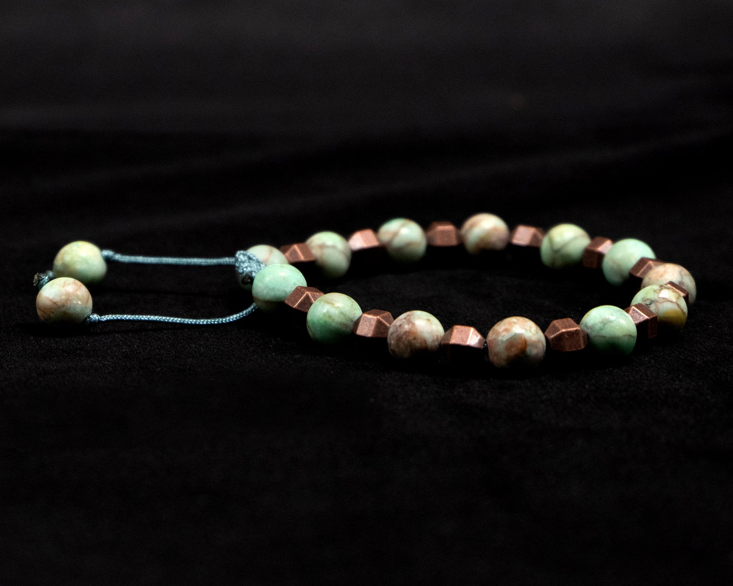 African Green Turquoise Genuine, Copper Spacer Beaded Bracelet | Adjustable | Unique | Meditation Crystal | Healing Stone | Bohemian