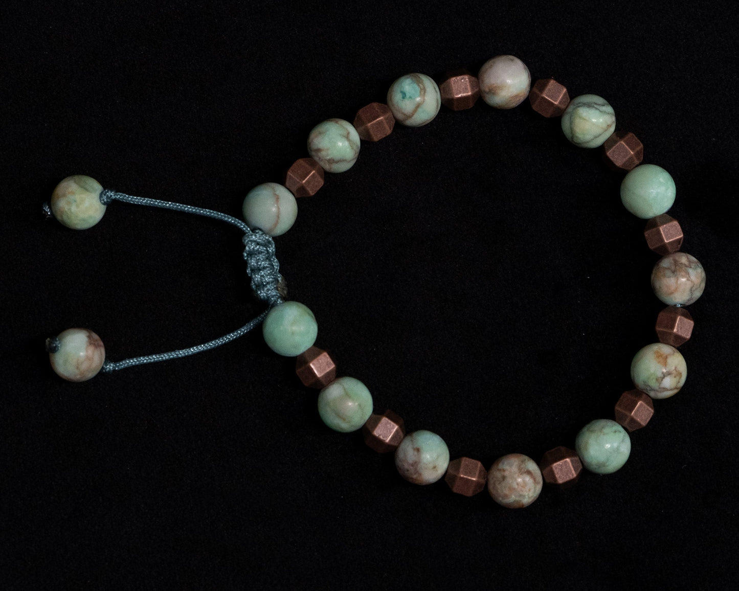 African Green Turquoise Genuine, Copper Spacer Beaded Bracelet | Adjustable | Unique | Meditation Crystal | Healing Stone | Bohemian