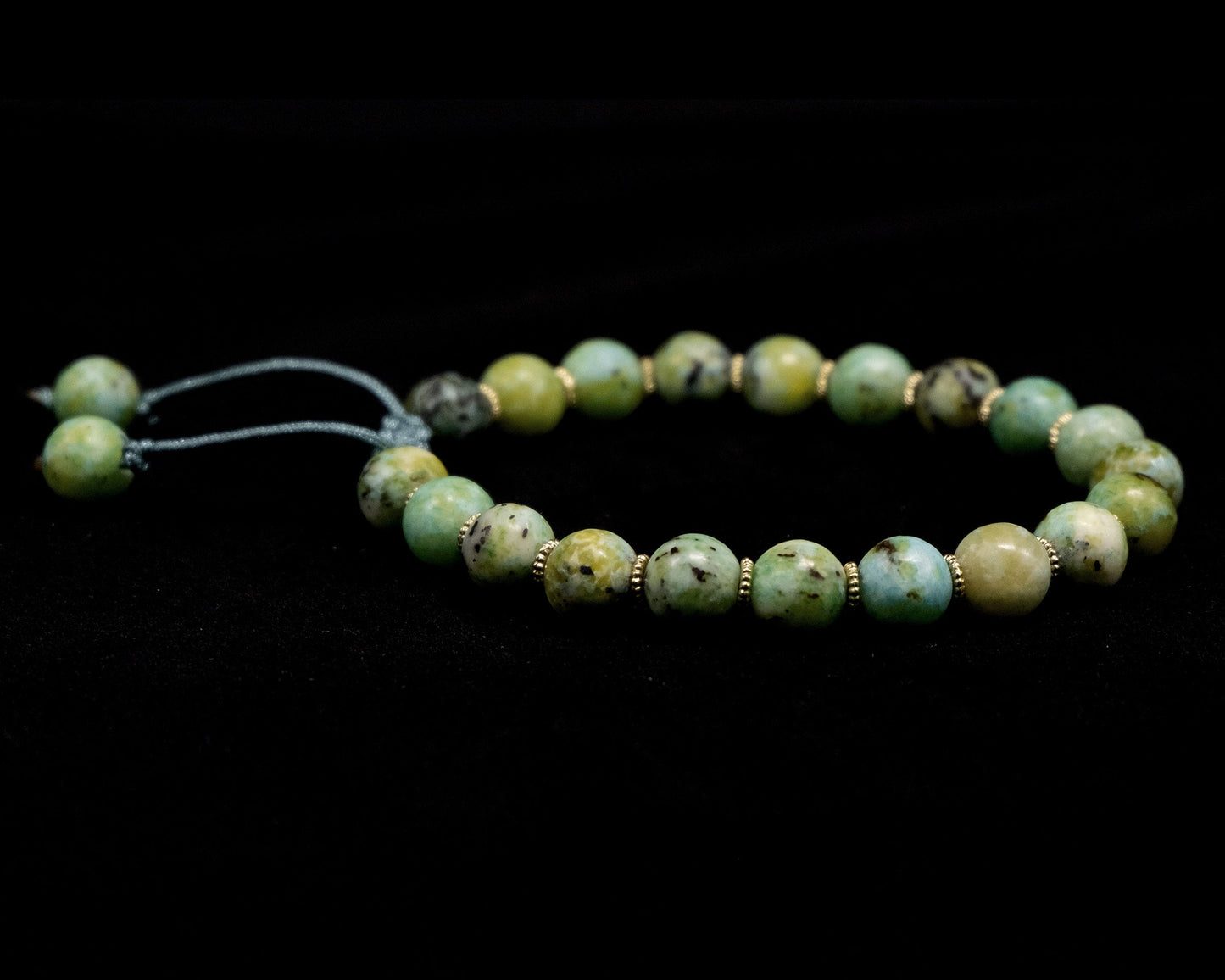 8mm Light Green Chrysoprase/Chalcedony Genuine, Gold Spacer Beaded Bracelet | Adjustable | Unique | Natural | Meditation Crystal | Healing Stone | Bohemian