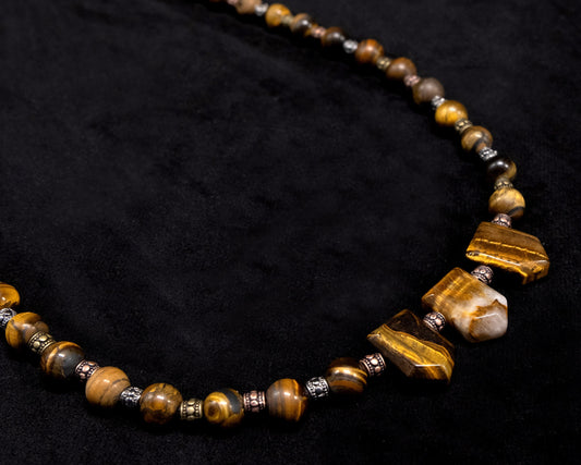 8mm Tiger Eye’s beaded necklace with 3 Tiger Eye’s accent beads | Genuine | Natural | Meditation Crystal | Healing Stone | Bohemian