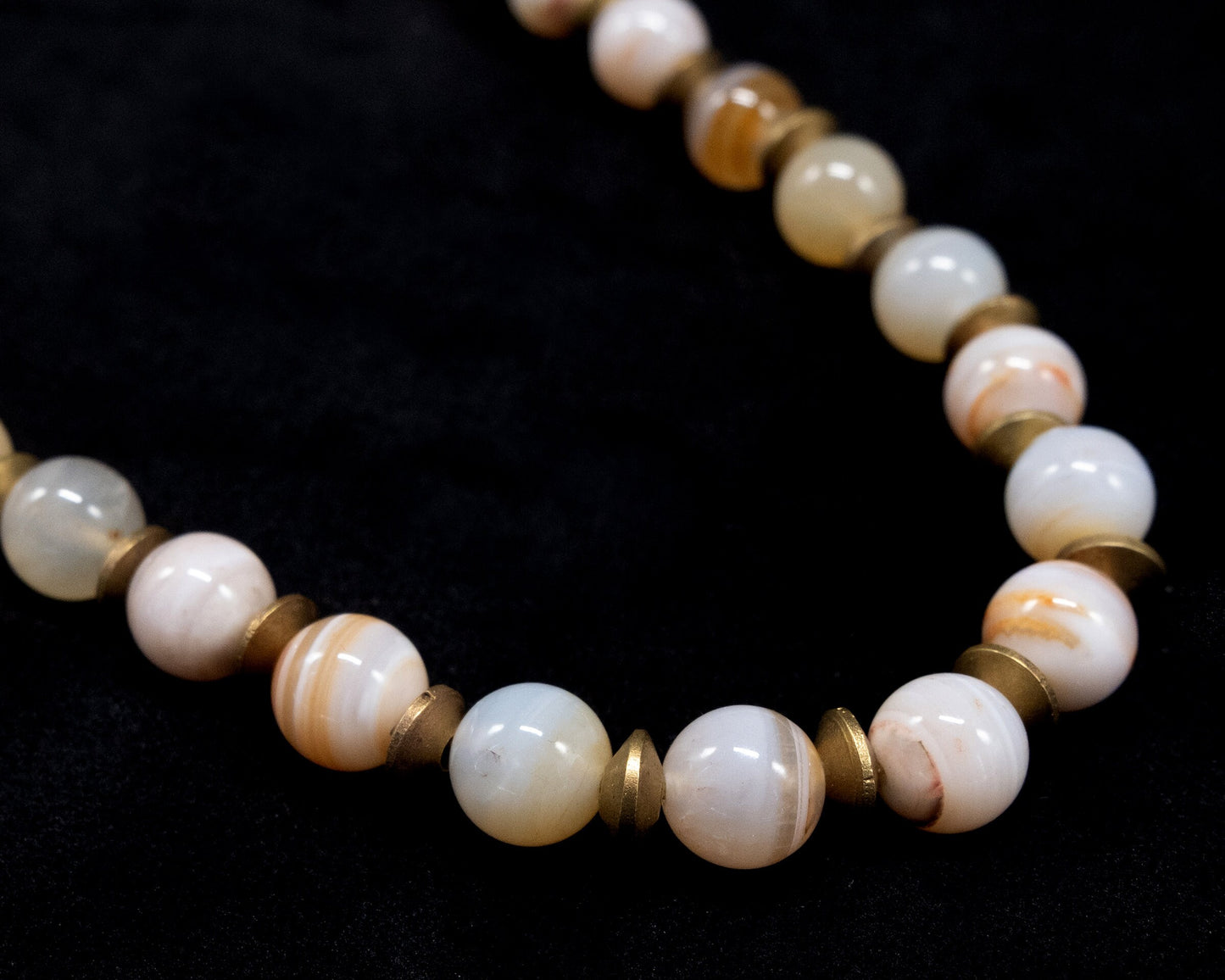 8mm Agate Beaded Necklace With Brass Spacer Beads | Unique | Natural | Meditation Crystal | Healing Stone | Bohemian