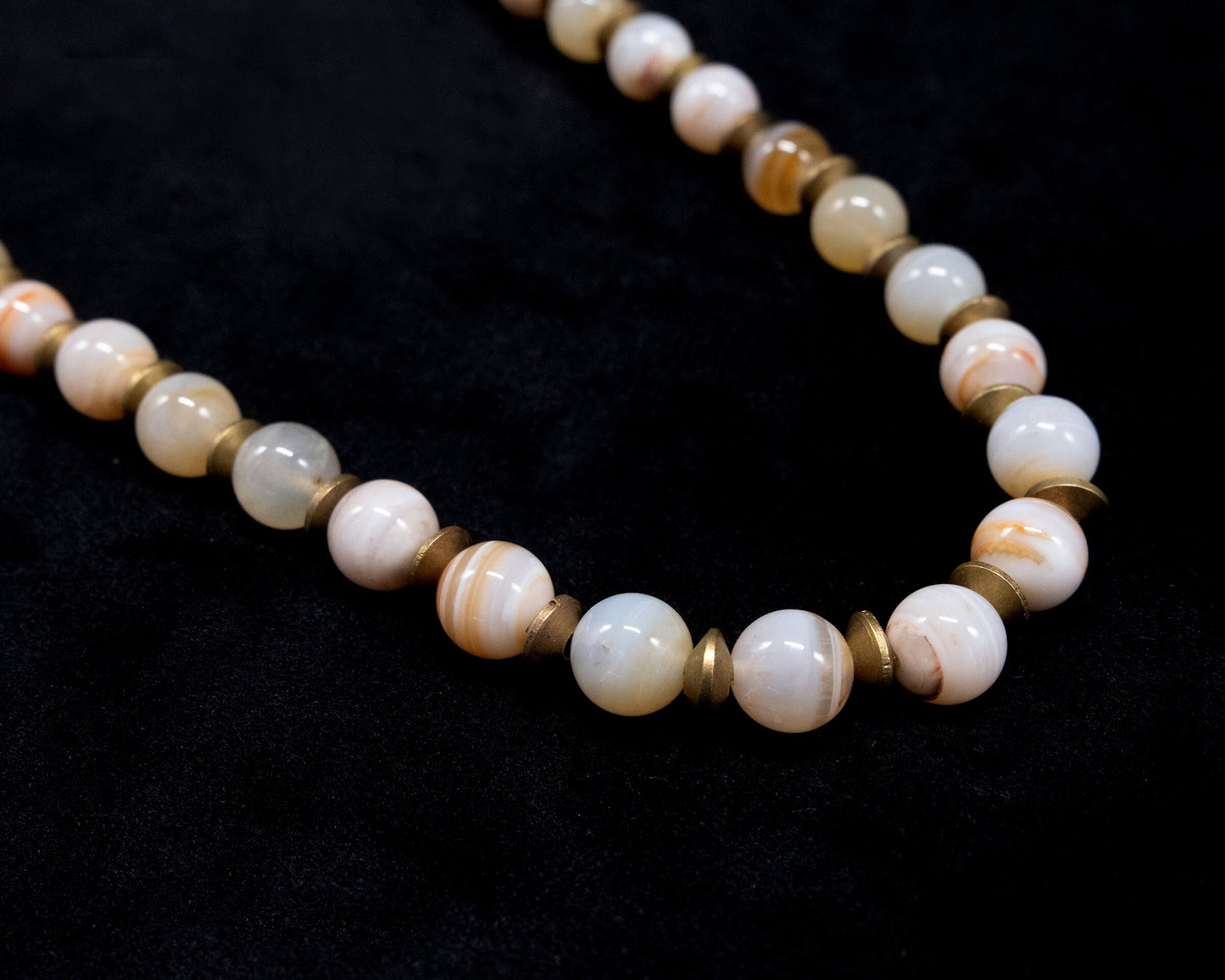 8mm Agate Beaded Necklace With Brass Spacer Beads | Unique | Natural | Meditation Crystal | Healing Stone | Bohemian