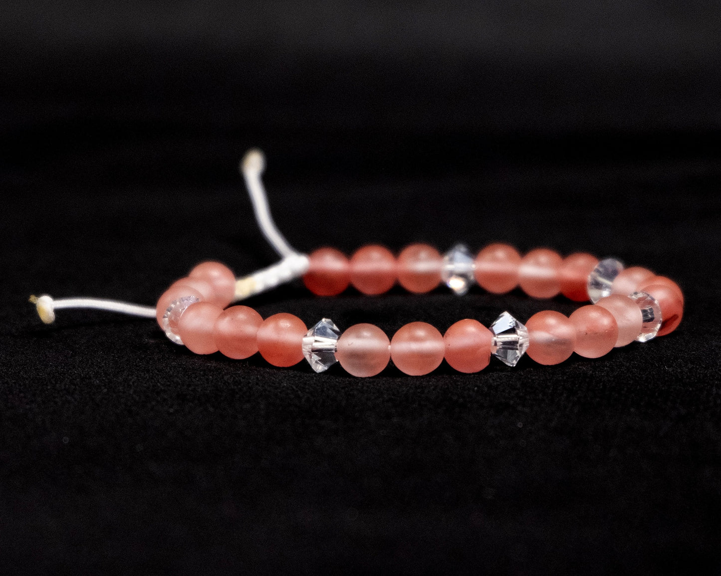 Cherry Quartz Genuine, Clear Crystal Spacer Beaded Bracelet | Adjustable | Unique | Natural | Meditation Crystal | Healing Stone | Bohemian