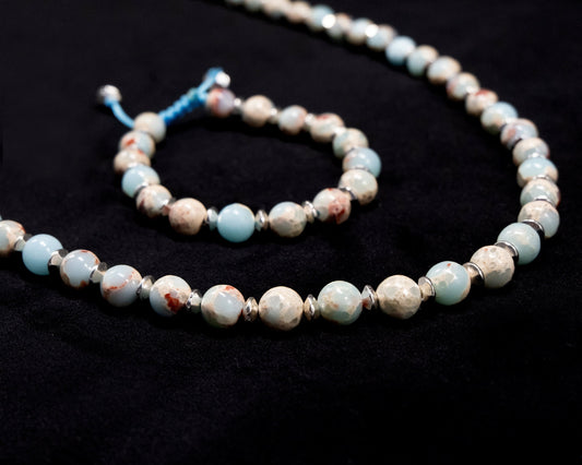 8mm Sea Sediment Jasper Beaded Necklace & Bracelet | Genuine | Natural | Meditation Crystal | Healing Stone | Bohemian