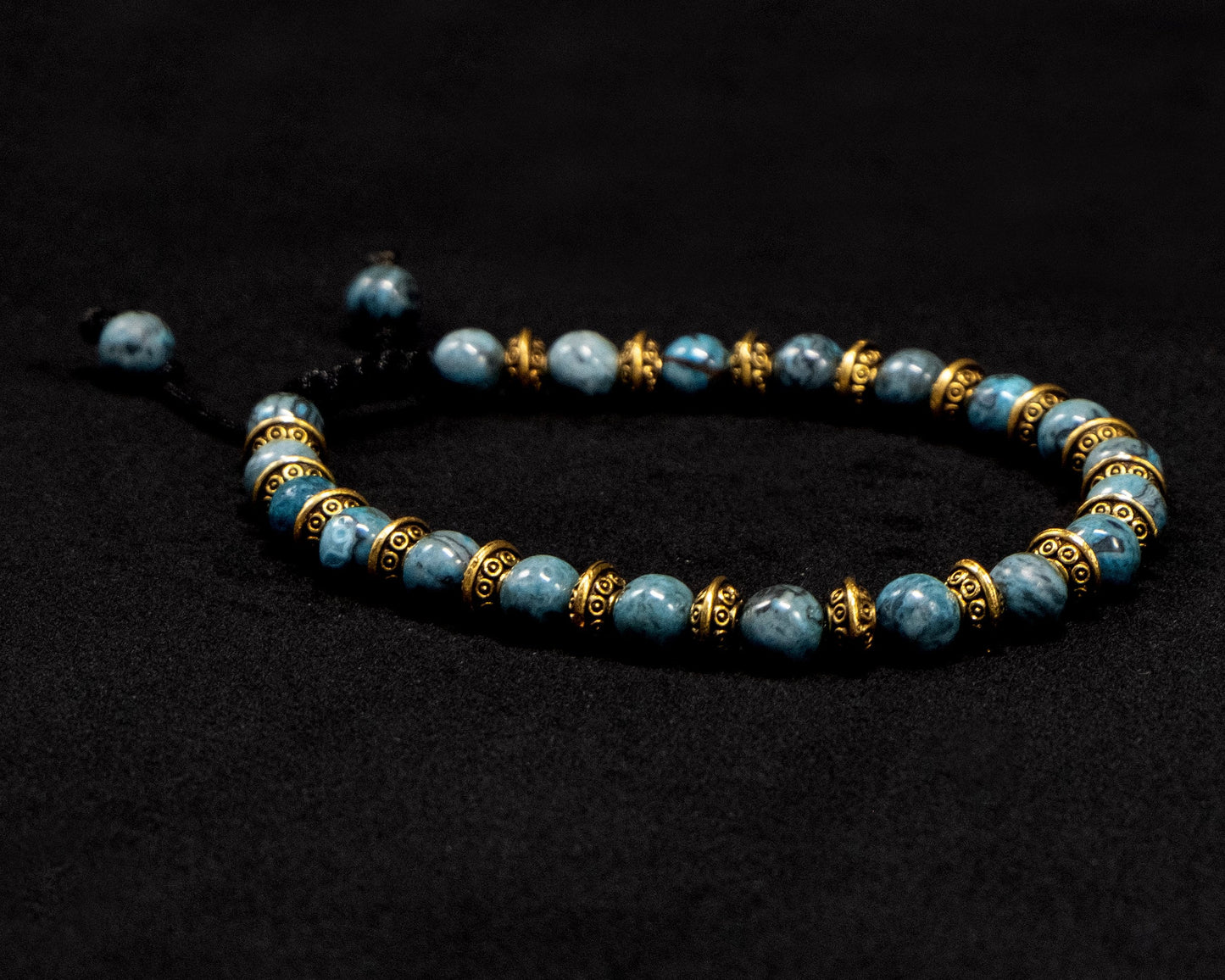 6mm African Blue Green Turquoise Genuine, Gold Tribal Spacer Beaded Bracelet | Adjustable | Unique | Natural | Meditation | Bohemian