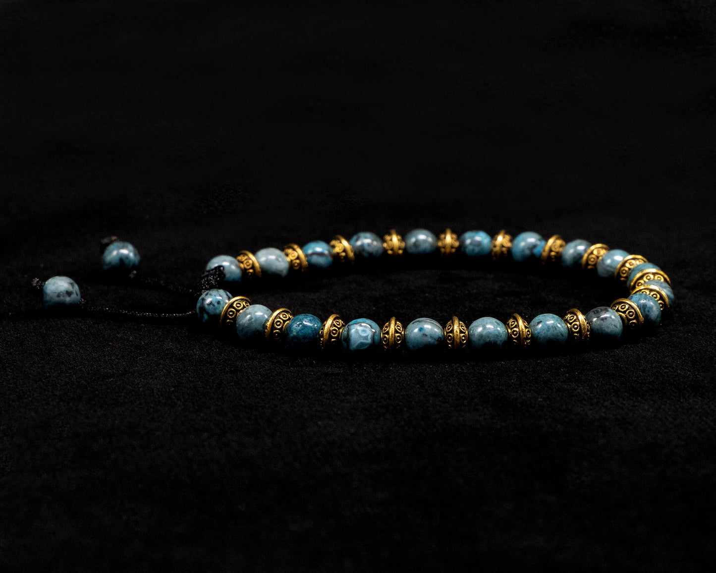 6mm African Blue Green Turquoise Genuine, Gold Tribal Spacer Beaded Bracelet | Adjustable | Unique | Natural | Meditation | Bohemian