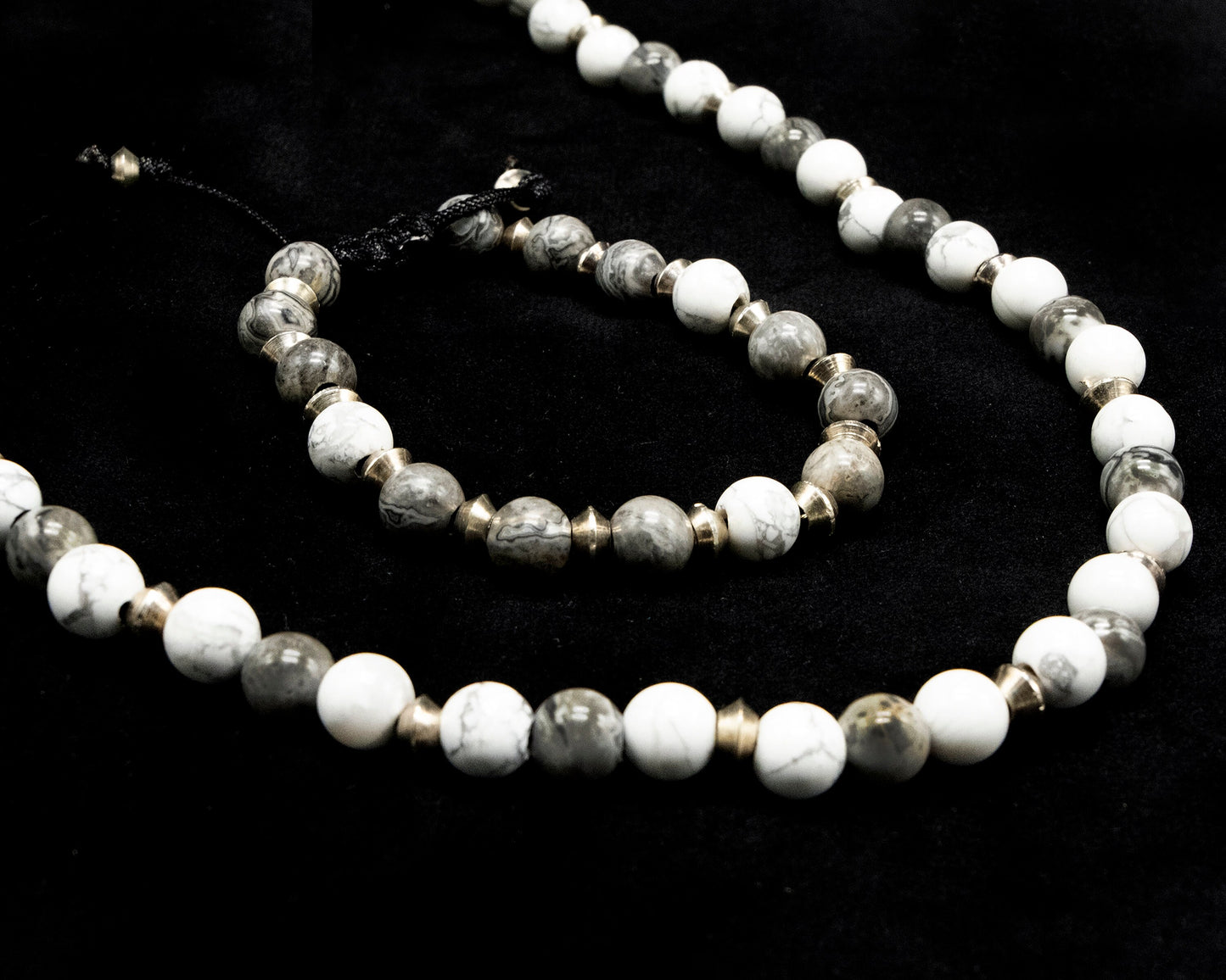 8mm White and Gray Genuine Howlite Beaded Necklace & Bracelet | Unique | Natural | Meditation Crystal | Healing Stone | Bohemian