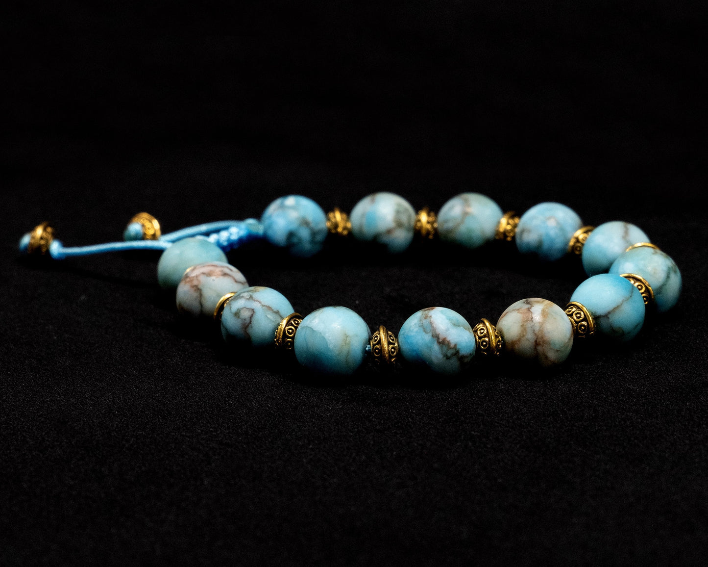 Blue Turquoise Genuine, Gold Spacer Beaded Bracelet | Adjustable | Unique | Natural | Meditation Crystal | Healing Stone | Bohemian