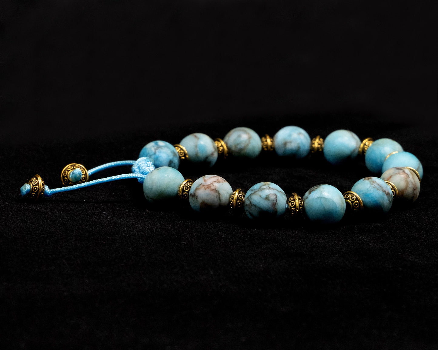 Blue Turquoise Genuine, Gold Spacer Beaded Bracelet | Adjustable | Unique | Natural | Meditation Crystal | Healing Stone | Bohemian