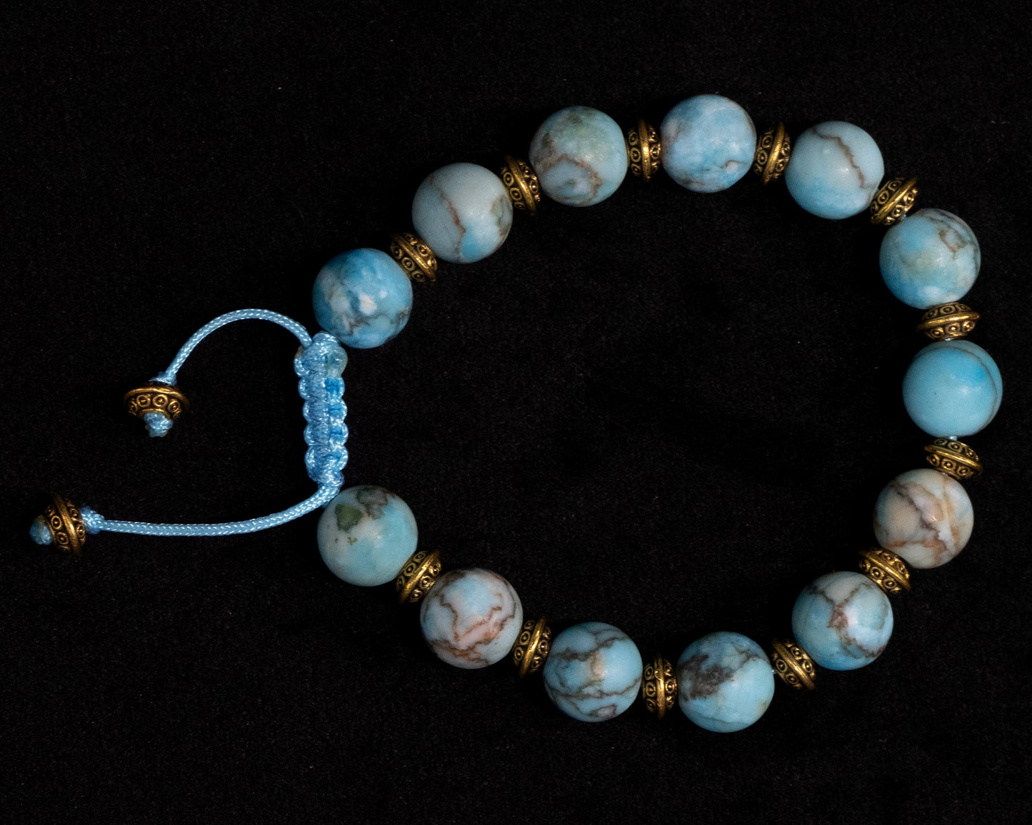 Blue Turquoise Genuine, Gold Spacer Beaded Bracelet | Adjustable | Unique | Natural | Meditation Crystal | Healing Stone | Bohemian