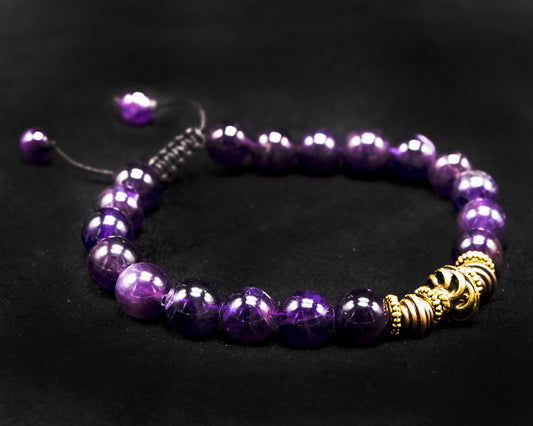 8mm Natural Amethyst Genuine, antique gold center beads, Beaded Bracelet | Adjustable | Genuine | Meditation | Healing Stone | Bohemian